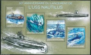 CENTRAL AFRICA 2014 60th ANNIVERSARY LAUNCH OF NAUTILUS SUBMARINE SHEET MINT NH