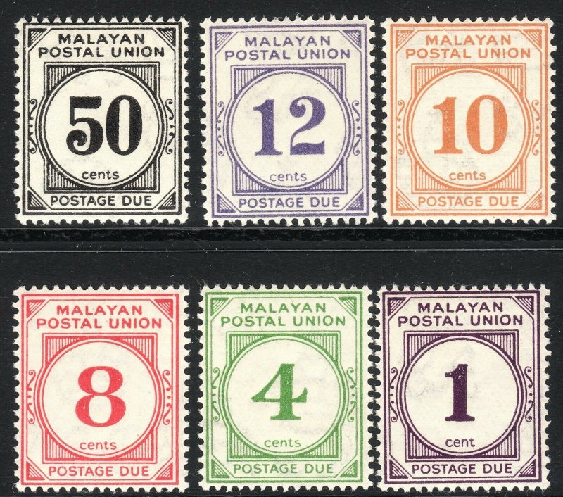 1936 - 1938 Malaya postage due complete set MNH Sc# J7 / J12 CV: $276.00