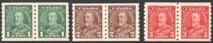 Canada SC#228-230 1¢-3¢ King George V Coil Pairs (1935) MNH