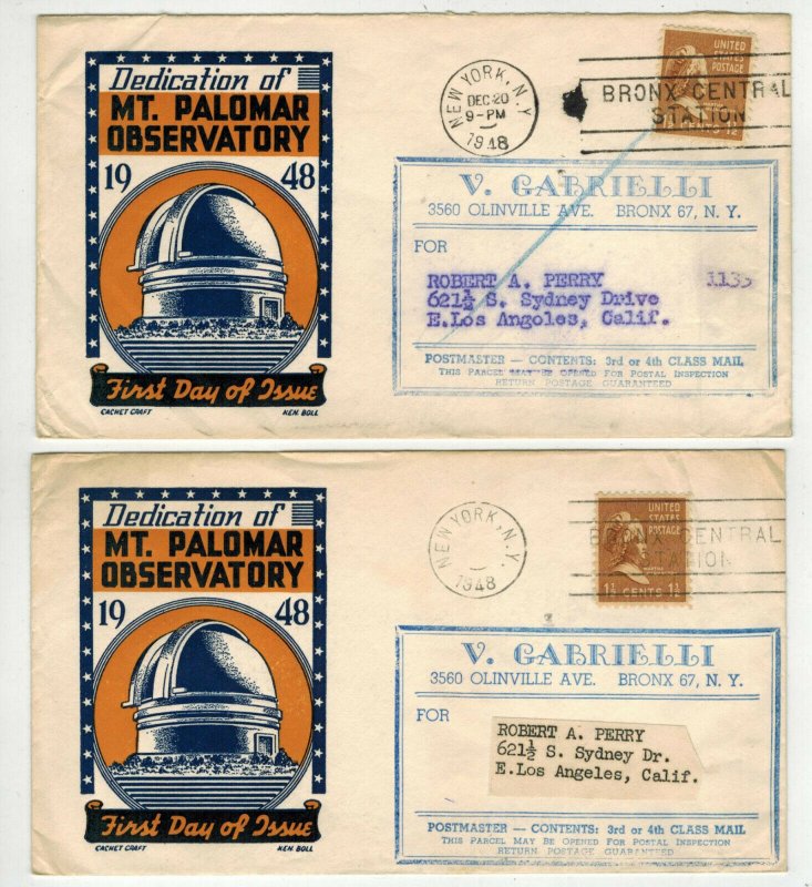 Martha Washington Prexie SET OF 2 3rd/4th Class Mail Use on 966 Mt Palomar Cache
