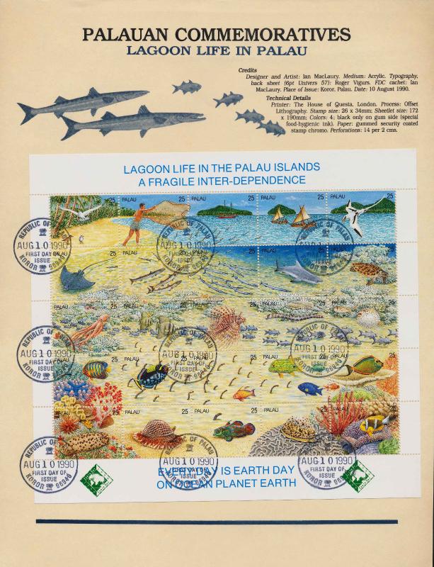 Palau 246 on Souvenir Page - Lagoon Life, Fish, Shells, Birds, Coral, Canoe