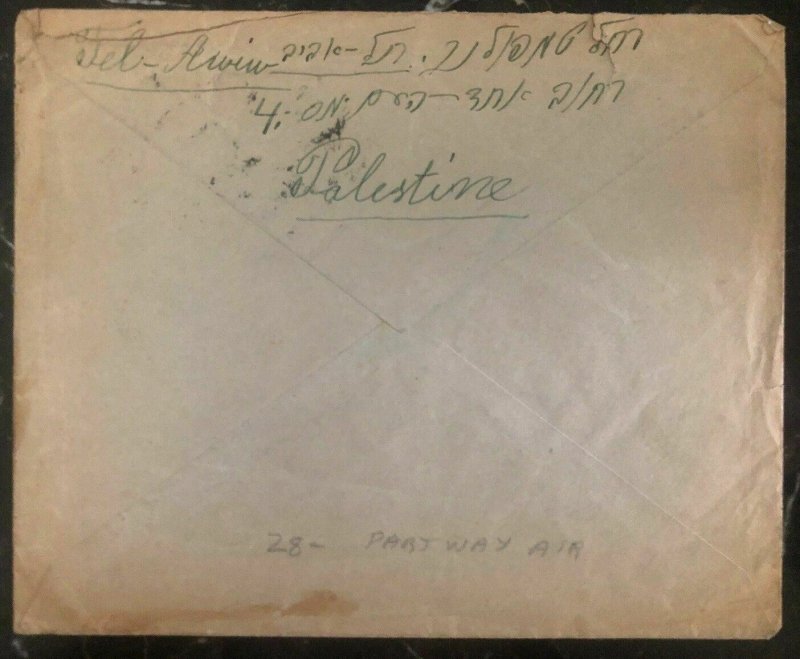 1937 Tel Aviv Palestine Airmail Cover To Bronx New York USA Via KLM