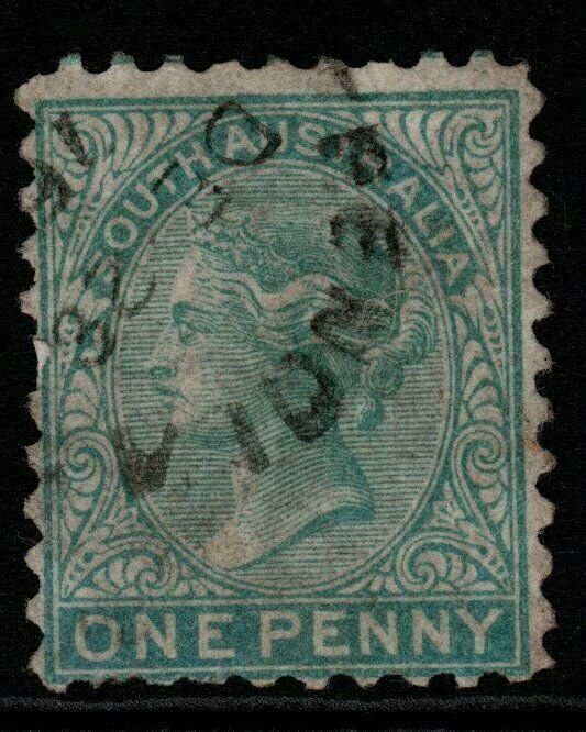 SOUTH AUSTRALIA SG167 1876 1d BLUE-GREEN p10 USED