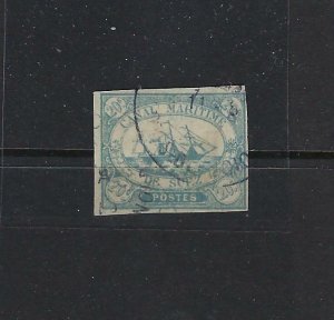 EGYPT SUEZ CANAL 1868 20¢ LIGHT BLUE Sc L5 USED FOUR MARGINS C VAL