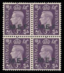 BOFIC - MEF 1942 KGVI 3d violet MLH/MNH block ROUND STOPS overprint. SG M9a.