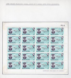 HERM: CHURCHILL 3d COMPLETE UNMOUNTED MINT SHEET OF 20 WITH RED OVERPRINT