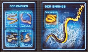 Maldive Islands 2018 Marine Life Sea Snakes sheet + S/S MNH