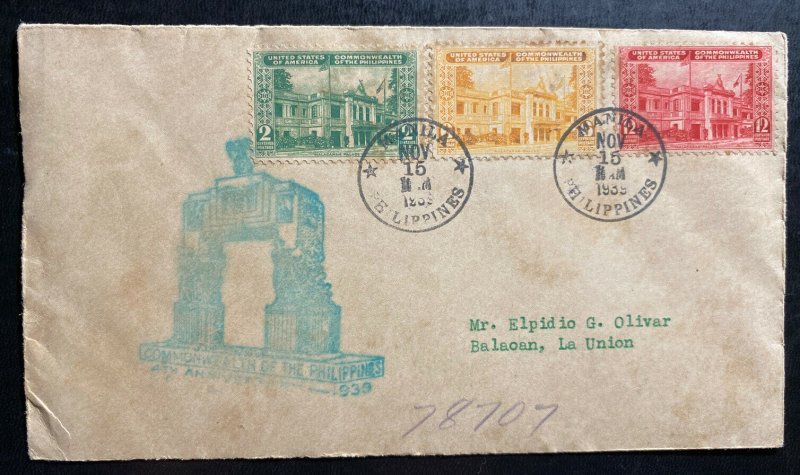 1939 Manila Philippines Commonwealth First Day Cover FDC To Balaoan