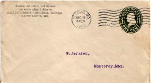 United States Missouri St. Louis 1908 machine  1c Franklin Oval Die Envelope ...