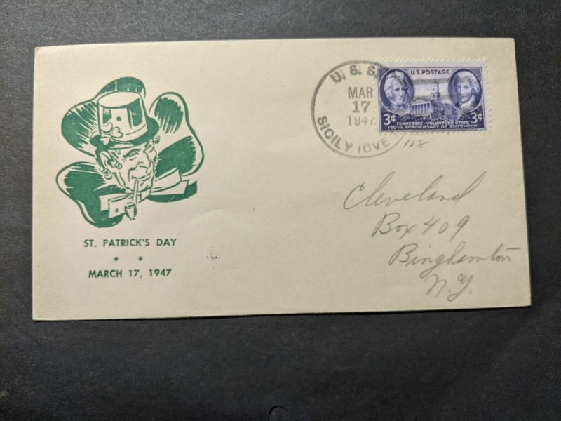 USS SICILY CVE-118 Naval Cover 1947 ST. PATRICK's DAY Cachet