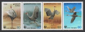 Korea South 1508 ad strip, MNH. Michel 1553-1556. WWF 1988. White-naped crane.