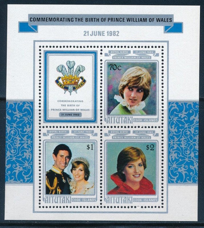 Aitutaki Cook Isl - MNH Sheet of Lady Diana & Charles Royal Wedding (1982)