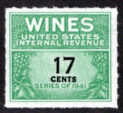Scott RE186, 17c, MNH, NGAI, VF, Fresh, Type of 1942-49, USA Wine Revenue Stamp