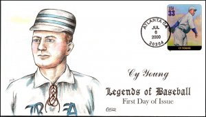 Scott 3408m 33 Cents Legends Of Baseball Cy Young Collins Hand Painted FDC