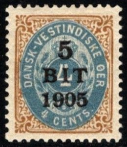 1905 Danish West Indies Scott #- 40 5 Bit/4 Cents Overprint Unused VVLH