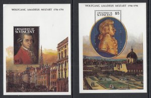 St Vincent Grenadines 799-800 Mozart Souvenir Sheets MNH VF