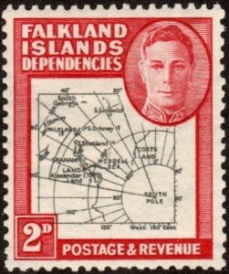 Falkland Islands 1L3 - Mint-H - 2p George VI / Map (1946) (cv $1.30)