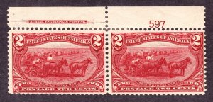 US 286 2c Trans-Mississippi Plate #597 Inscription Pair F-VF OG H SCV $60