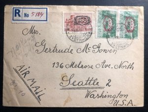 1947 Corfu Greece Registered Airmail Cover To Seattle Wa USA