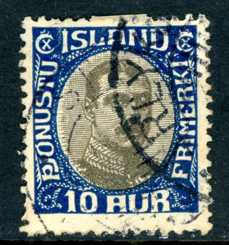 Iceland 1920 Official 10a Blue & Black Scott # O43 VFU M117