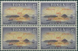 Tonga official 1962 SGO14 5/- Centenary of Emancipation block MNH