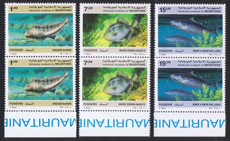 Mauritania Fish 3v in pairs with Bottom Margin SG#896-898 SC#631-633