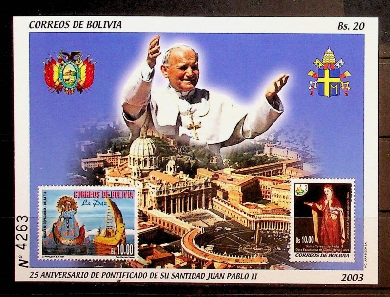 BOLIVIA Sc 1222 NH SOUVENIR SHEET OF 2003 - POPE JOHN PAUL II
