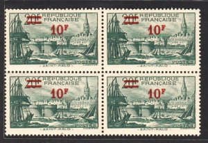 France 1941 Port of St. Malo with Surcharged (10F, B/4) VF MNH