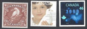 Canada #1812-14 MNH set, various Peace doves, issued 1999