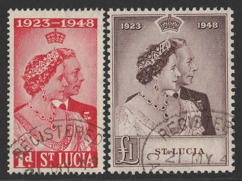 ST. LUCIA 1948 KGVI Silver Wedding set 1d & £1. 