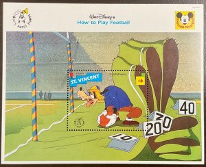 St Vincent Disney Touchdown How to Play Football Souvenir Sheet 1992