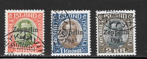 Iceland Scott C9-C11 Used NH - 1931 Zeppelin 1931 Overprints - SCV $440.00