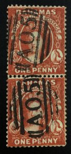 MOMEN: BAHAMAS SG #42 VERTICAL PAIR P14 CROWN CA USED £120+ LOT #61876