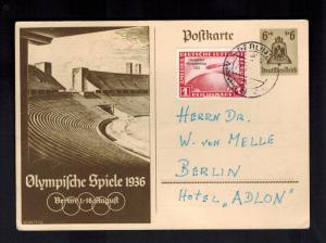 1936 Berlin Germany Olympics Postal Stationery Postcard Cover Zeppelin # C 43