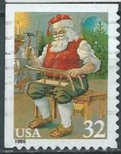 USA 1995 Santa With Sled Coil 32c USED SC 3014 YV 2453 MI 2650 SG 3130