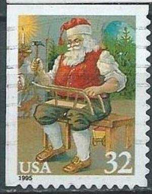 USA 1995 Santa With Sled Coil 32c USED SC 3014 YV 2453 MI 2650 SG 3130