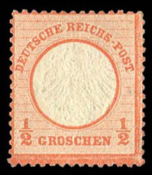 Germany #3 (Mi. 3) Cat€450, 1872 1/2gr red orange, unused without gum, with...