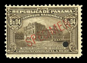 Panama #J3, 1915 4c olive brown, overprinted Specimen, with security punch, n...