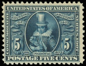 US SCOTT #330 Jamestown POCAHONTAS, Mint-VF-Hinged, SCV $140, Nice Price!