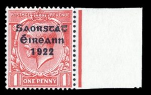 Ireland #45var (SG 53d) Cat£250+ (for hinged), 1922 1d scarlet, error accent...