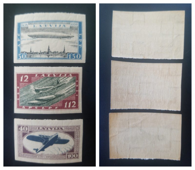 O) 1933 LATVIAN, IMPERFORATE, ENGLISH SEAPLANE SC CB22 - GRAF ZEPPELIN OVER