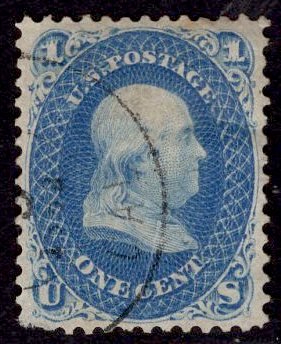 US Stamp #63 1c Franklin USED SCV $45++. Blazing Color, Wonderful Margins!