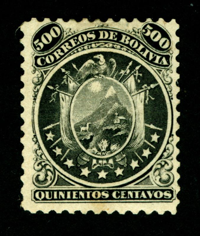 BOLIVIA  1868  CONDOR  500c black  Scott # 14 mint MH *OG - VF centering - RARE