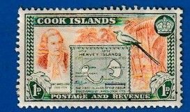 COOK ISLANDS SCOTT#132 1949 1d COOK & MAP OF HERVEY ISIS - MHH