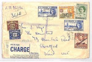 BH182 1951 MALTA Valetta Registered Air Cover GB POSTAGE DUES Customs Charge 