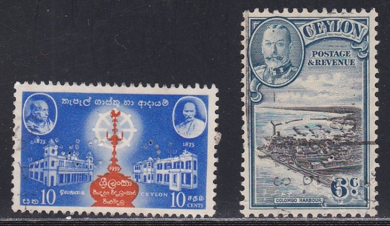 Ceylon Two Perfin Stamps