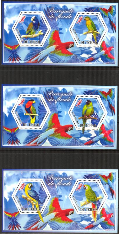 Chad 2014 Birds Parrots 3 Sheets MNH Cinderella !