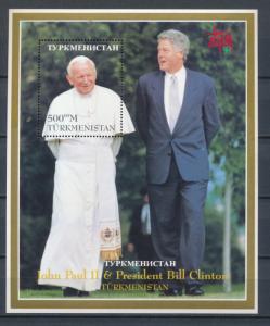 Turkmenistan 1997 souvenir sheet of 1 of 500m MNH - John Paul II & Bill Clinton