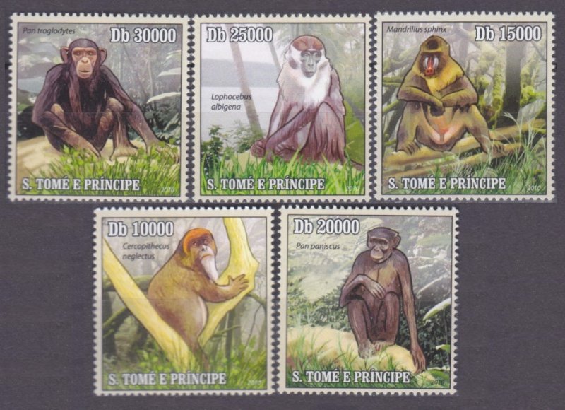 2010 Sao Tome and Principe 4459-4463 Fauna - Monkeys  11,00 €