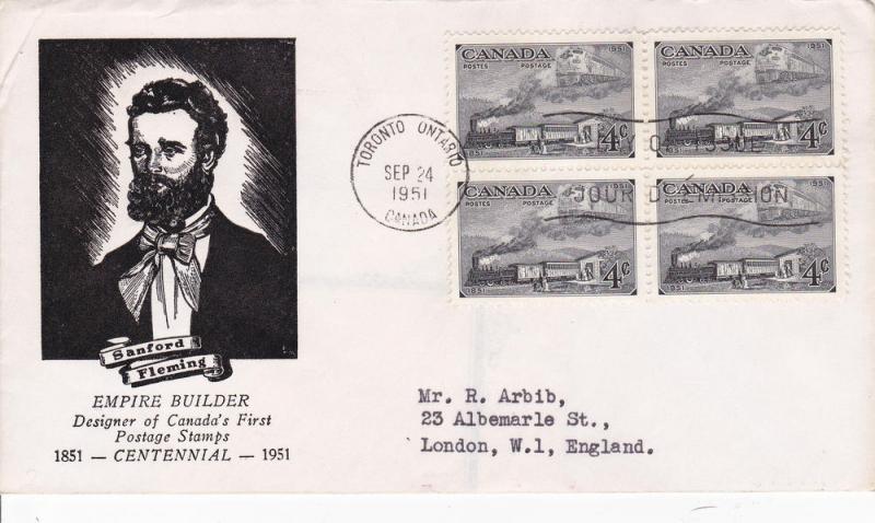 Canada # 311, Block of Four on First Day Cover